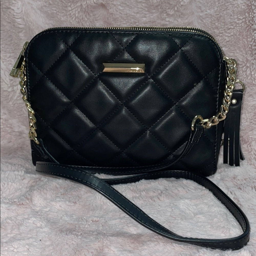 Aldo Black and Gold Quilted Crossbody Bag